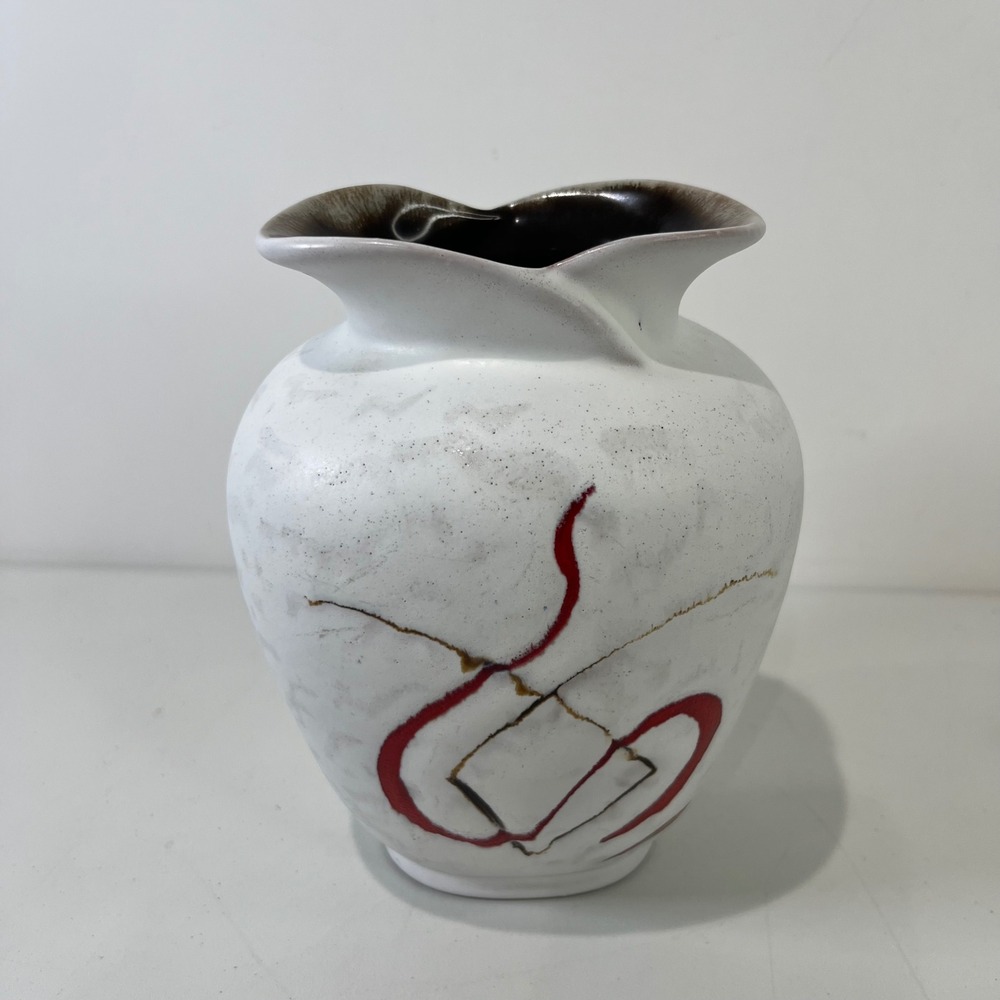 Vintage Carstens Tonnieshof Vase White Red Abstract Germany 482 17 MCM
